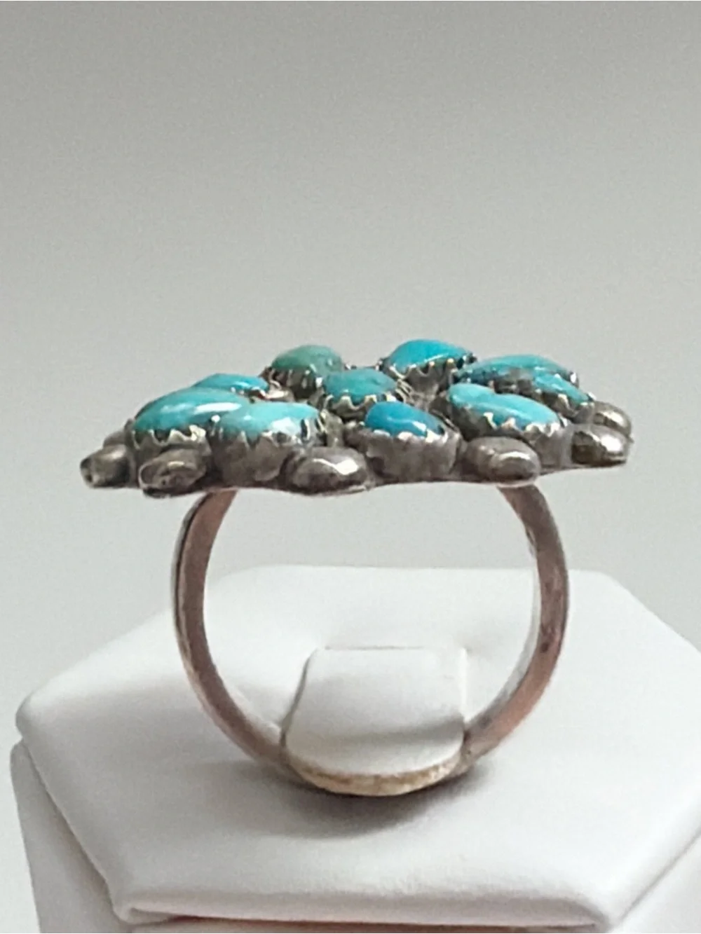 Vintage Southwestern Turquoise Cluster Sterling Silver Ring